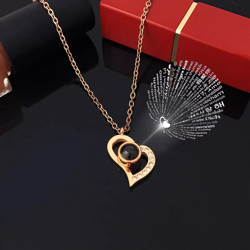Necklace Set With Rose Gift Box 100 Languages I Love You