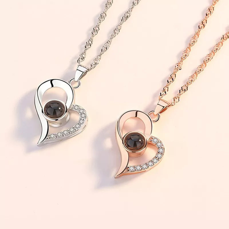 Necklace Set With Rose Gift Box 100 Languages I Love You