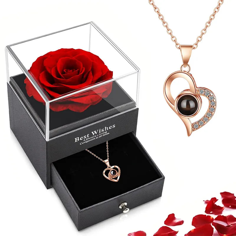 Necklace Set With Rose Gift Box 100 Languages I Love You